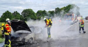 Der Volvo brannte auf der A1 vollständig aus. Foto: Pressestelle Feuerwehr Seevetal