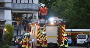 Einsatzkräfte der Feuerwehr Seevetal am Brandort im Narzissenweg in Hittfeld. Foto: Hamann