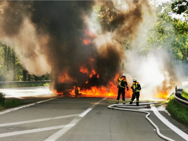 In voller Ausdehnung brannte ein Mercedes Sprinter am Freitagnchmittag im Horster Dreieck. Drei Feuerwehren waren im Einsatz, um den Vollbrand des Fahrzeugs zu löschen. Foto: Feuerwehr Seevetal