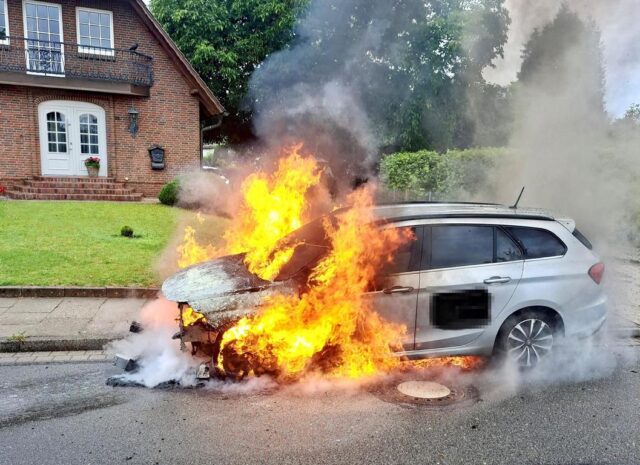 In nur wenigen Minuten stand das Auto in Hittfeld in Flammen. Foto: