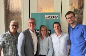 Der neue Vorstand der CDU Hittfeld: v.li.: Selim Kocamanoglu, Lars Meyer, Jennifer Schrader, Jörg Hartmann, Niklas Heinzel. Foto: CDU Seevetal