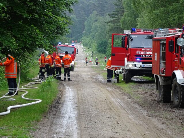 Rund drei Kilometer Schlauchleitungen wurden von den Feuerwehrleuten bei der Übung verlegt. Foto: Jürgen Meyer-Albers